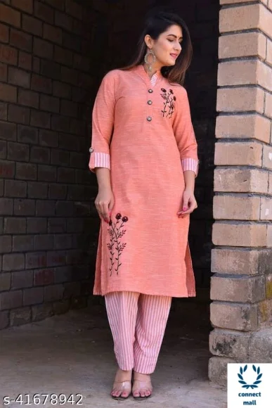 ALISHA Women Straight Black Kurti And Bottom Set - L, Light Pink